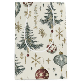 Vintage Christmas Ornaments on Cream Medium Cadeauzakje