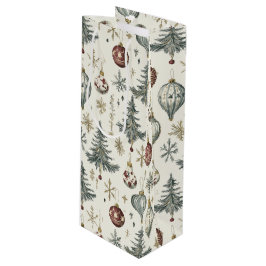 Vintage Christmas Ornaments on Cream Wijn Cadeautas