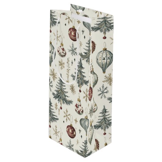 Vintage Christmas Ornaments on Cream Wijn Cadeautas (Voorkant Gekanteld)