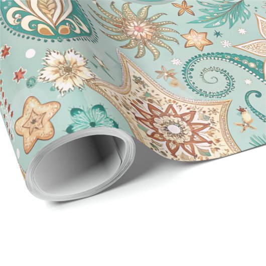 Vintage Christmas Paisley Pattern Cadeaupapier (Rol Hoek)