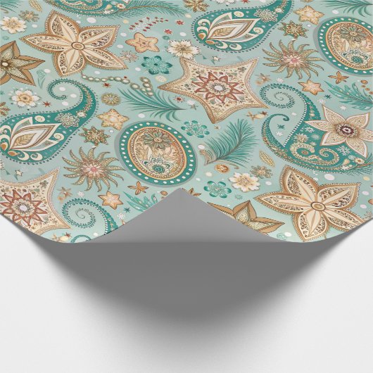 Vintage Christmas Paisley Pattern Cadeaupapier (Hoek)