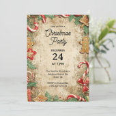 Vintage Christmas Party Invitation Kaart (Staand voorkant)