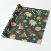 Vintage Christmas Pattern on Green Cadeaupapier (Uitgerold)