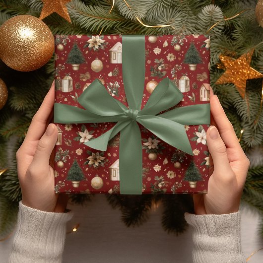 Vintage Christmas Pattern Wrapping Paper Cadeaupapier