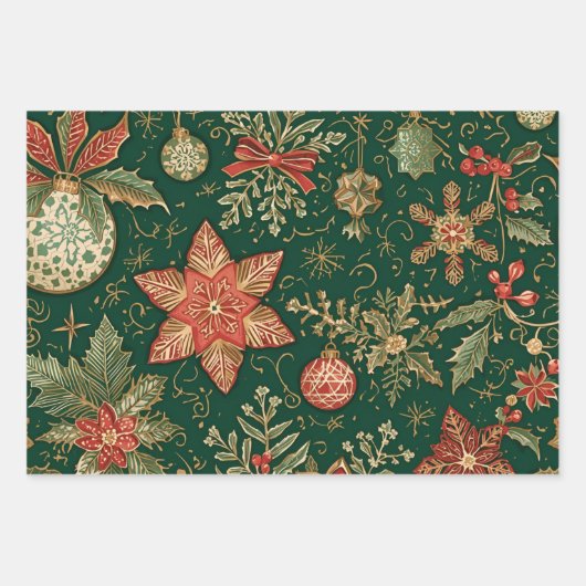 Vintage Christmas Pattern - Wrapping Paper Sheets (Voorkant 3)