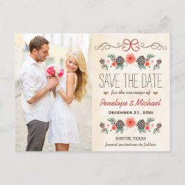 Vintage Christmas Pine Cone Save the Date Aankondigingskaart