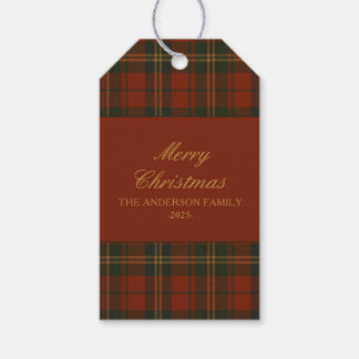 Vintage Christmas Plaid Classic Custom Family Name Cadeaulabel