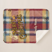 Vintage Christmas Plaid familienaam Sherpa Deken (Voorkant (horizontaal))