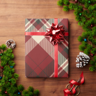Vintage Christmas Plaid Red Holiday Cadeaupapier