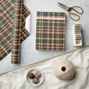 Vintage Christmas Plaid Rood en Groen Cadeaupapier