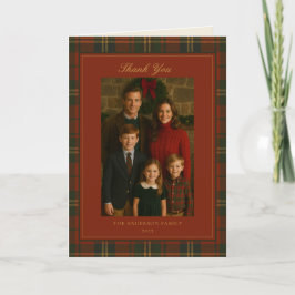 Vintage Christmas Plaid Traditional Family Bedankkaart