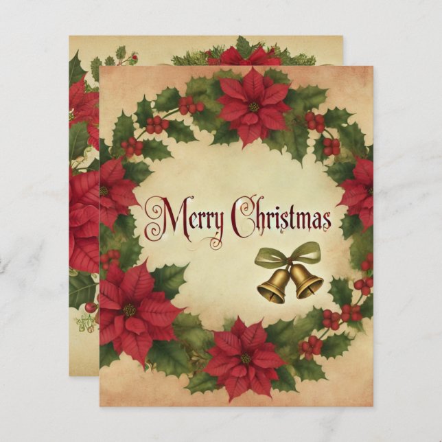 Vintage Christmas Poinsettia Krans Scrapbook (Voorkant / Achterkant)