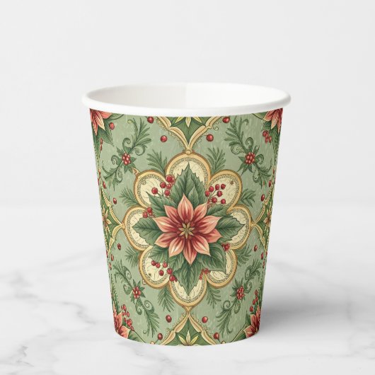 Vintage Christmas Poinsettia Papieren Bekers (Links)