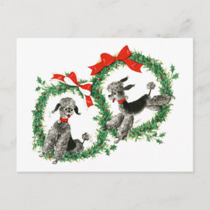 Vintage Christmas Poodles Retro Vakantie Feestdagenkaart