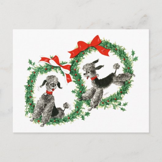 Vintage Christmas Poodles Retro Vakantie Feestdagenkaart (Voorkant)