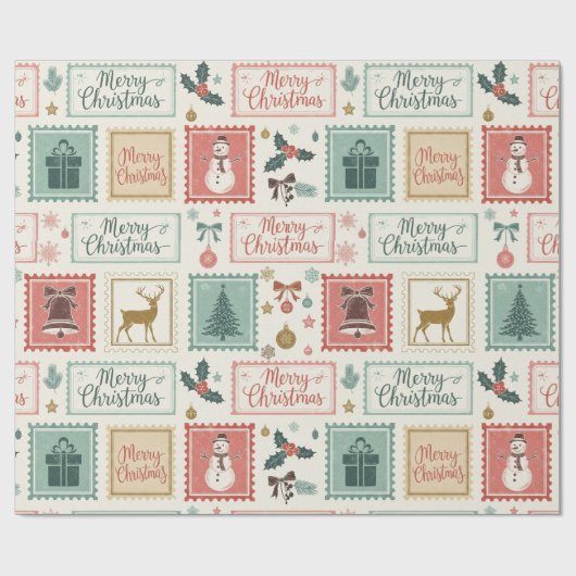 Vintage Christmas Postage Pattern Cadeaupapier (Vlak)