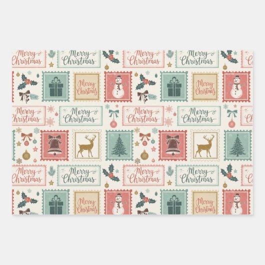 Vintage Christmas Postage Pattern Inpakpapier Vel (Voorkant 3)