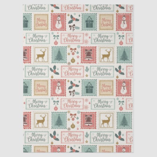 Vintage Christmas Postage Pattern Tissuepapier (Voorkant)