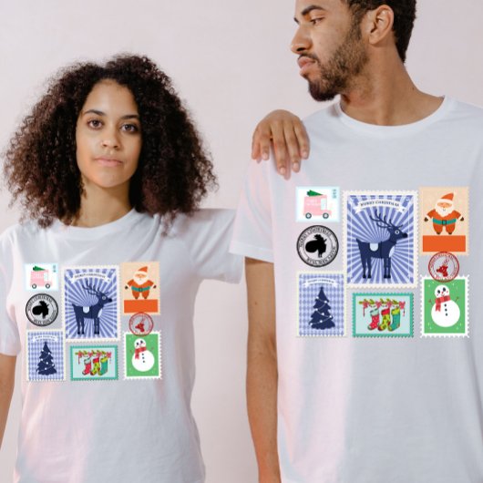 Vintage Christmas Postage Stamp Collage  T-shirt