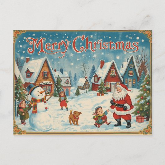 Vintage Christmas Postcard Feestdagenkaart (Voorkant)