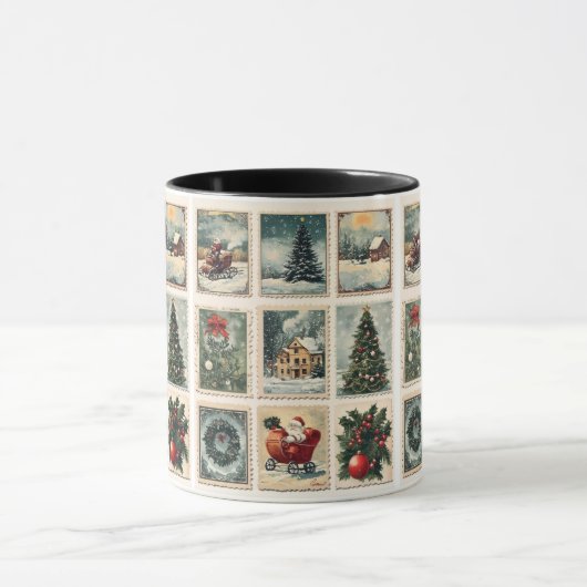 Vintage Christmas Postcard Mug Mok (Midden)
