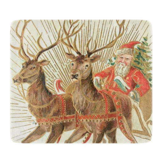 VIntage Christmas Postcard, Santa with Reindeer Snijplank (Voorkant)