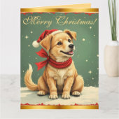 Vintage Christmas Puppy Retro Christmas Kaart (Voorkant)