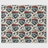Vintage Christmas Raccoon Cadeaupapier (Vlak)