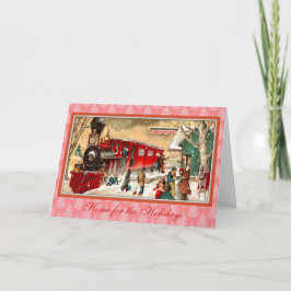 Vintage Christmas Red Train Feestdagen Kaart