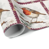 Vintage Christmas Robin postzegel Cadeaupapier (Rol Hoek)