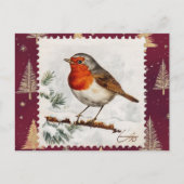 Vintage Christmas Robin postzegel Feestdagenkaart (Voorkant)