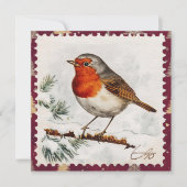 Vintage Christmas Robin postzegel Feestdagenkaart (Voorkant)