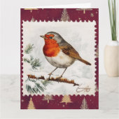 Vintage Christmas Robin postzegel Kaart (Voorkant)