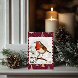 Vintage Christmas Robin postzegel Kaart