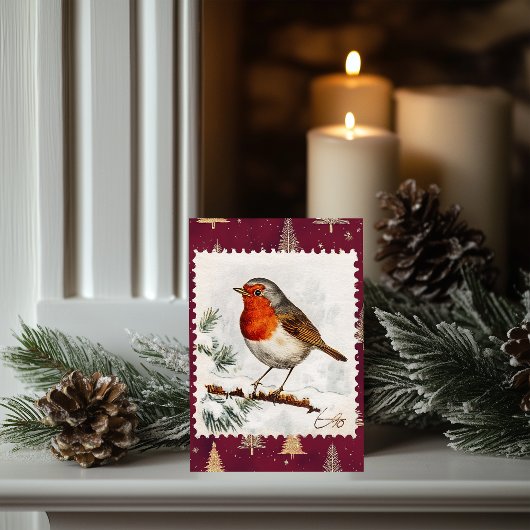 Vintage Christmas Robin postzegel Kaart