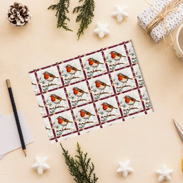 Vintage Christmas Robin postzegel Tissuepapier
