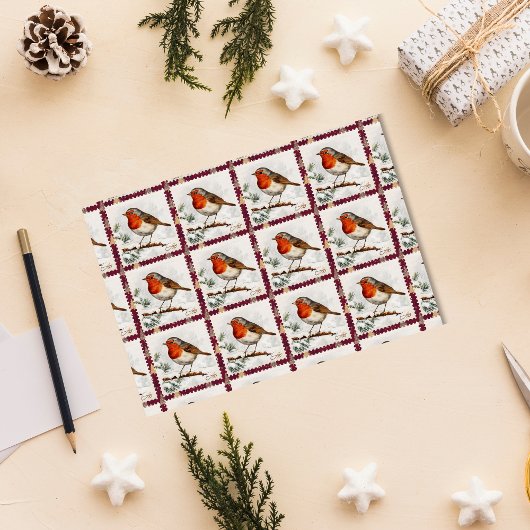 Vintage Christmas Robin postzegel Tissuepapier