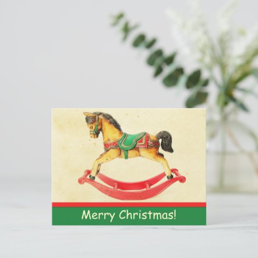 Vintage Christmas Rocking Horse Briefkaart (Staand voorkant)