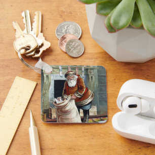 Vintage Christmas, Saint Nicholas bij de open haar Sleutelhanger