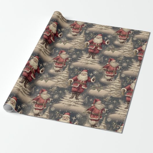 Vintage Christmas Santa Cadeaupapier (Uitgerold)