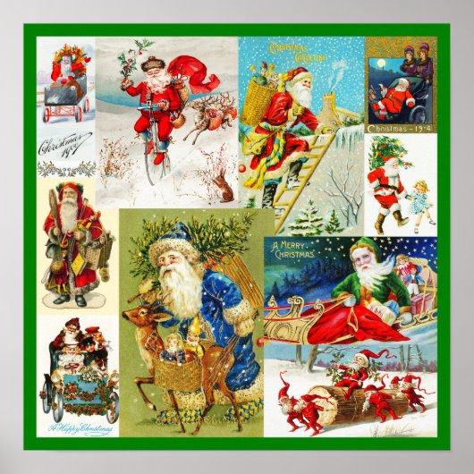 Vintage Christmas Santa Claus Collage Poster (Voorkant)