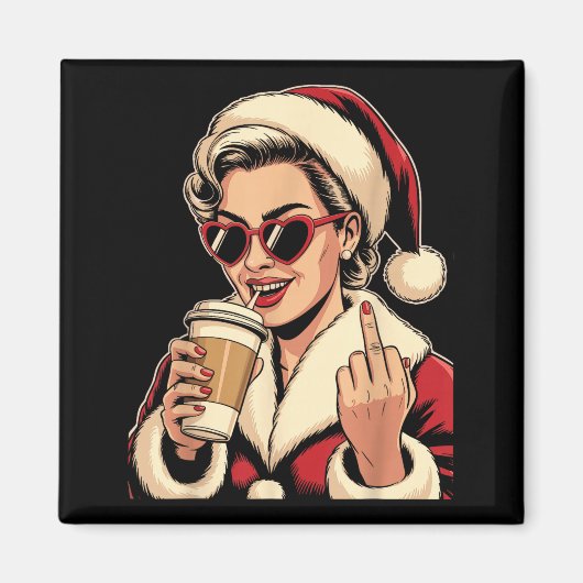 Vintage Christmas Santa Claus Heart Sungles Middle Magneet (Voorkant)