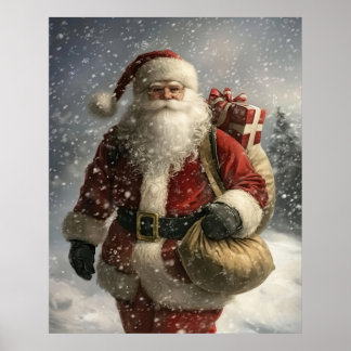 Vintage Christmas Santa Claus Portrait Wall Art Poster