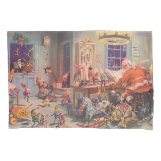 Vintage Christmas, Santa Claus with Elves Workshop Kussensloop