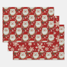 Vintage Christmas Santa Faces On Brick Inpakpapier Vel