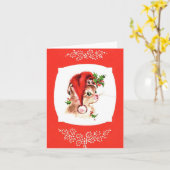 Vintage Christmas Santa Kitten Kaart (Gele Bloem)