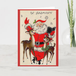 Vintage Christmas - Santa & Reindeer in Harmony, Feestdagen Kaart