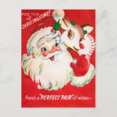 Vintage Christmas Santa Reindeer retro briefkaart (Voorkant)
