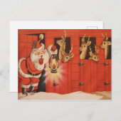 Vintage Christmas Santa rendier Holiday briefkaart (Voorkant / Achterkant)