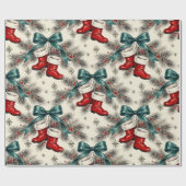 Vintage Christmas Santa’s Boots & Bows Cadeaupapier (Vlak)